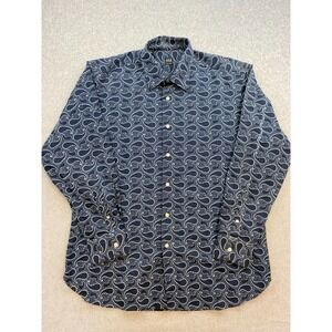 Ike Behar Shirt Mens Large Blue Linen Teardrop Pattern Casual‎ Party Cocktail